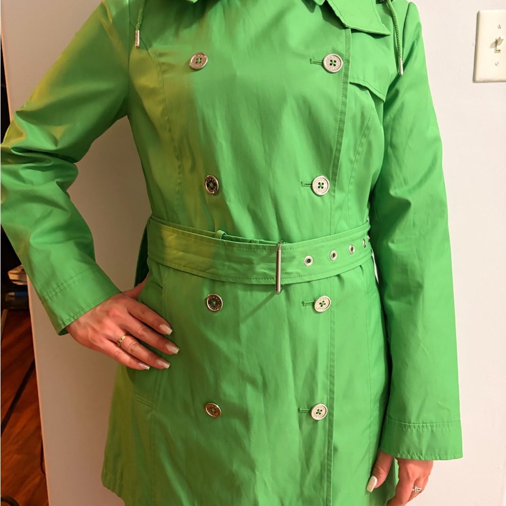 Tommy Hilfiger Lime Green Double-Breasted Trench Coat